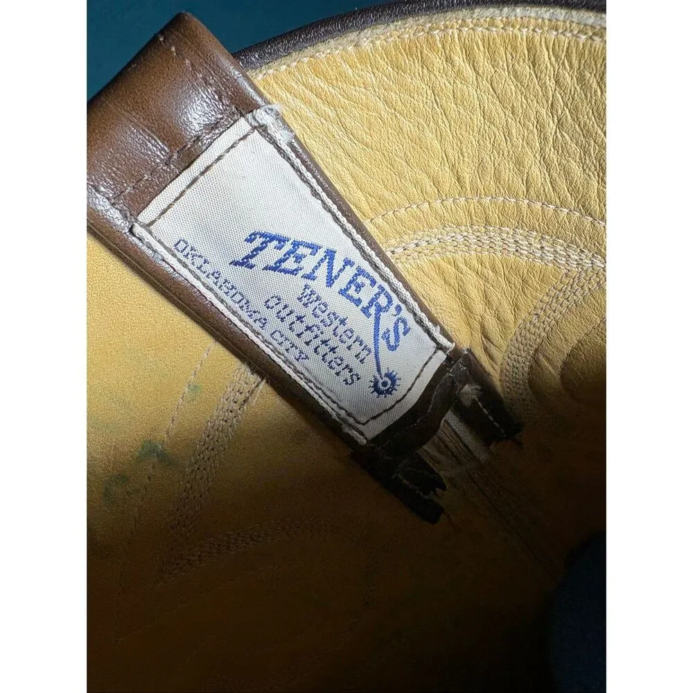 Vintage Tener's Men's Genuine Teju Leather Cowboy Boots – Size 9 – Brown Western